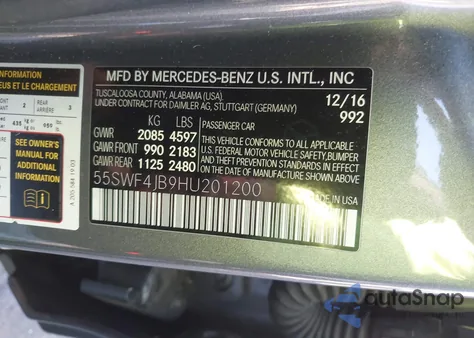 2017 Mercedes-Benz C 300 Sport z USA, uszkodzony, nr VIN 55SWF4JB9HU201200